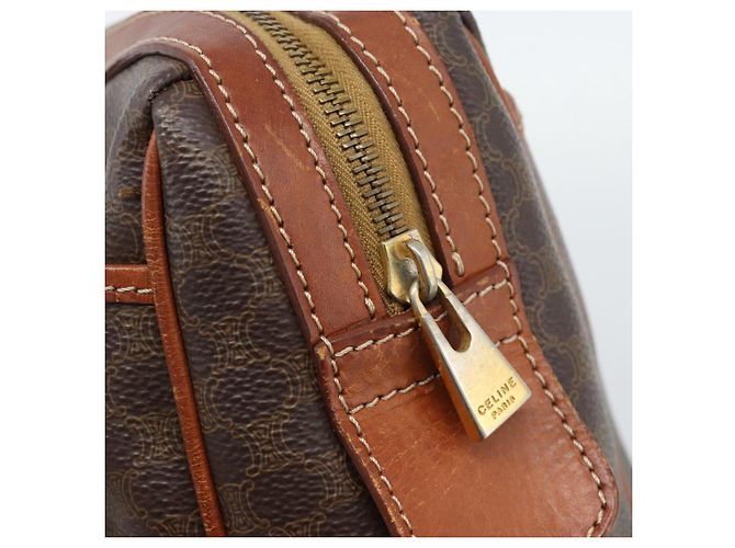 Céline Borsa CELINE Macadam Canvas PVC Pelle Marrone Oro Auth 187100 D'oro - vista 17