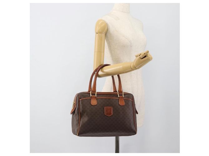 Céline Borsa CELINE Macadam Canvas PVC Pelle Marrone Oro Auth 187100 D'oro - vista 24