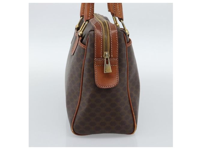 Céline Borsa CELINE Macadam Canvas PVC Pelle Marrone Oro Auth 187100 D'oro - vista 3