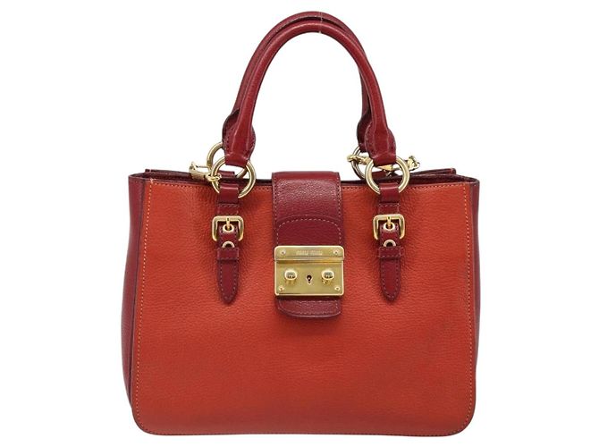 Borsa Miu Miu Ready Lock in pelle 2way Arancione Rosso Oro Auth am11916A D'oro - vista 13