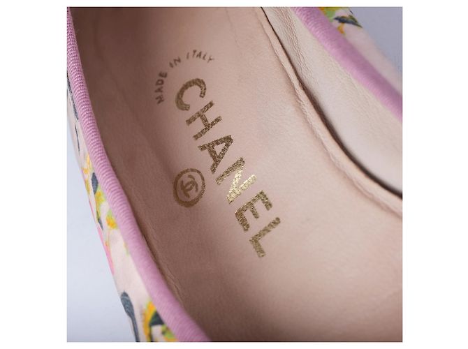 Ballerine Chanel con punta bicolore in tela multicolore e pelle verniciata - vista 5
