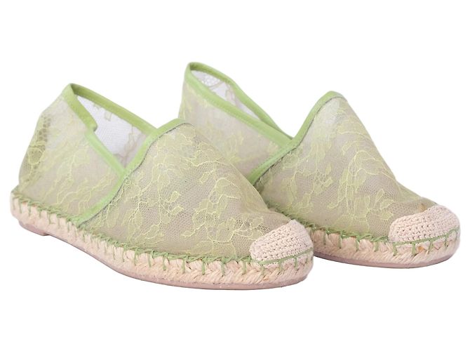 Valentino Garavani Espadrilles basse Valentino in rete e pizzo verde - vista 2