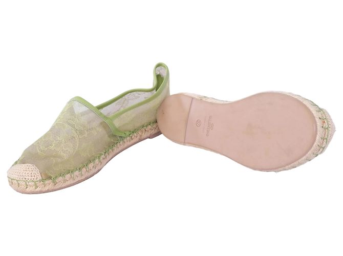 Valentino Garavani Espadrilles basse Valentino in rete e pizzo verde - vista 7
