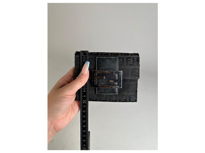 Zucca Vintage Fendi FF Monogram Canvas Wallet Black Silver - view 10