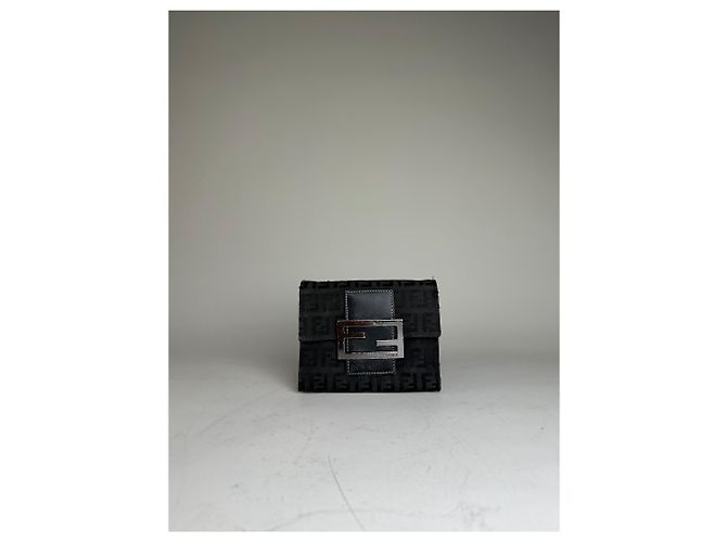 Zucca Vintage Fendi FF Monogram Canvas Wallet Black Silver - view 11