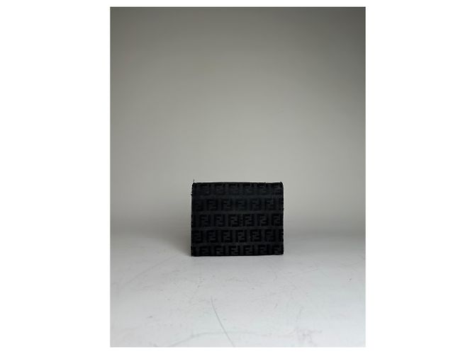 Zucca Vintage Fendi FF Monogram Canvas Wallet Black Silver - view 12