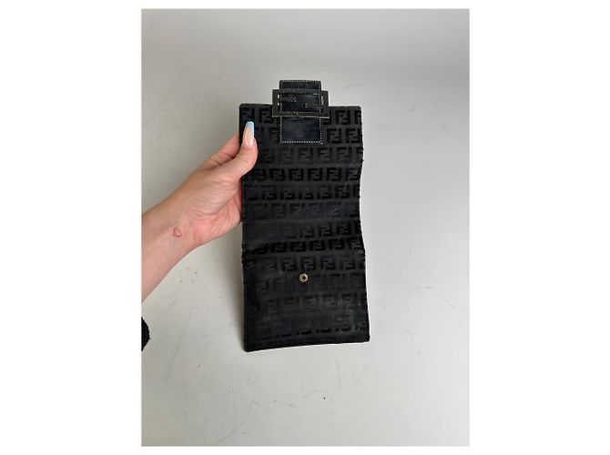 Zucca Vintage Fendi FF Monogram Canvas Wallet Black Silver - view 8