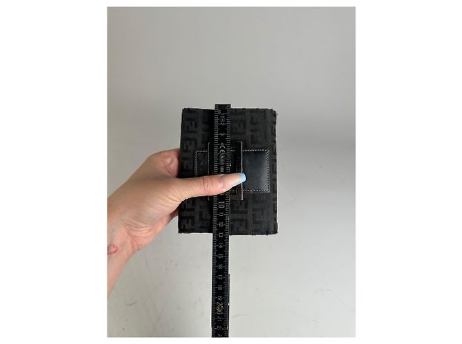 Zucca Vintage Fendi FF Monogram Canvas Wallet Black Silver - view 9