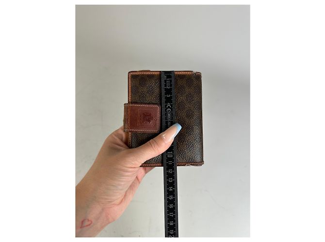 Céline Vintage Celine Coated Canvas Wallet Dark Brown Tan Silver Camel - view 6