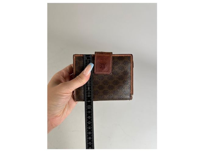 Céline Vintage Celine Coated Canvas Wallet Dark Brown Tan Silver Camel - view 7