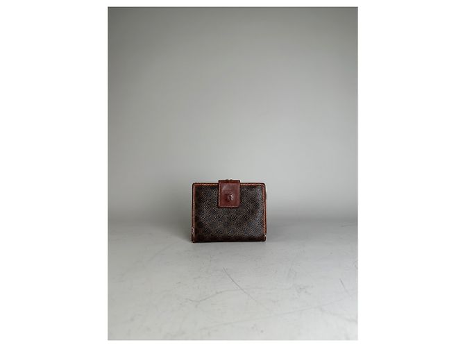 Céline Vintage Celine Coated Canvas Wallet Dark Brown Tan Silver Camel - view 8