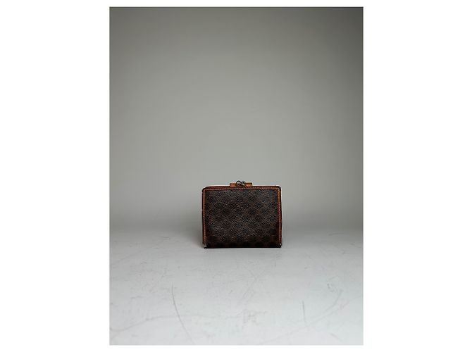 Céline Vintage Celine Coated Canvas Wallet Dark Brown Tan Silver Camel - view 9