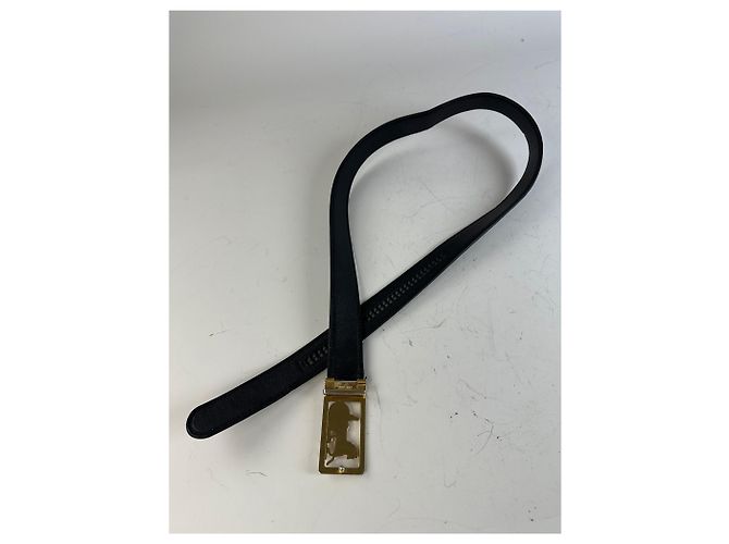 Céline Vintage Celine Ledergürtel Schwarz mit goldener Kutsche und Pferd Schnalle - Ansicht 5