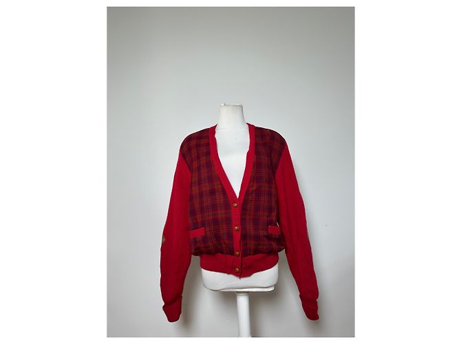 Cardigan Vintage Dior in Seta e Cotone Rosso Amaranto M - vista 10