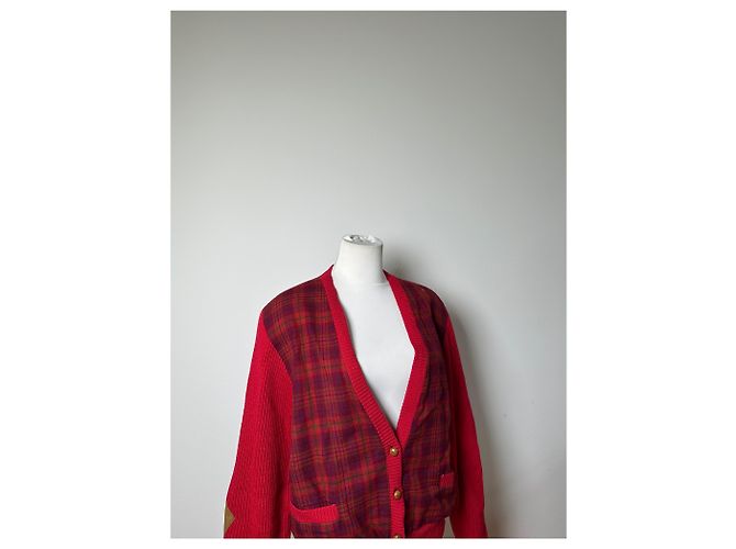 Cardigan Vintage Dior in Seta e Cotone Rosso Amaranto M - vista 4