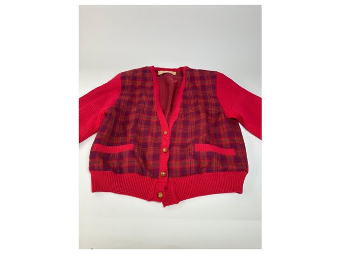 Cardigan Vintage Dior in Seta e Cotone Rosso Amaranto M - vista 5