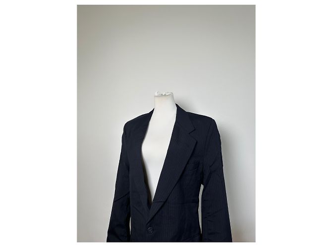 Vintage Dior Men's Wool Blazer Navy Silk Lined S-M Navy blue - view 5
