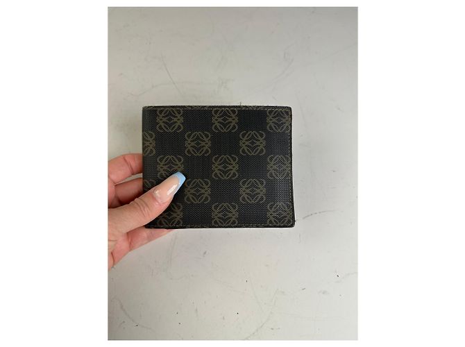 Vintage Loewe Canvas Leather Wallet Black Beige Gold - view 8