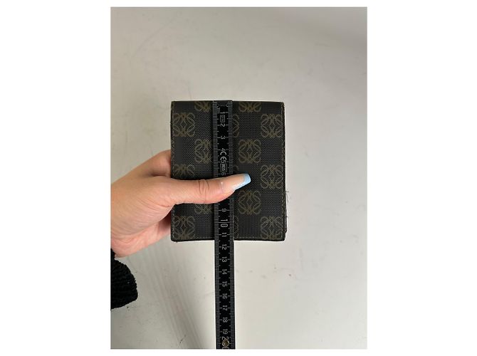 Vintage Loewe Canvas Leather Wallet Black Beige Gold - view 9