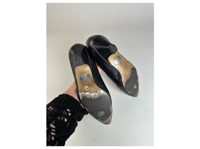 Chloé Tacones Vintage Chloe de cuero con detalles en tela negros y plateados EU36.5 - vista 10