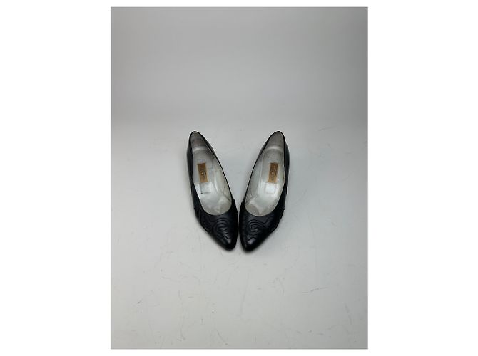 Chloé Tacones Vintage Chloe de cuero con detalles en tela negros y plateados EU36.5 - vista 3