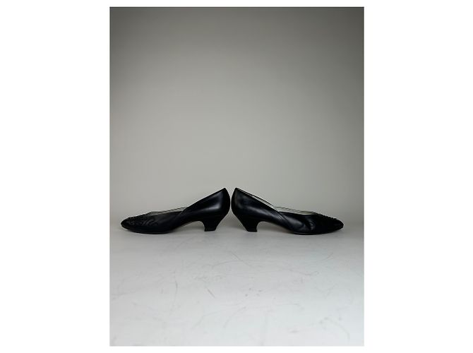 Chloé Tacones Vintage Chloe de cuero con detalles en tela negros y plateados EU36.5 - vista 4