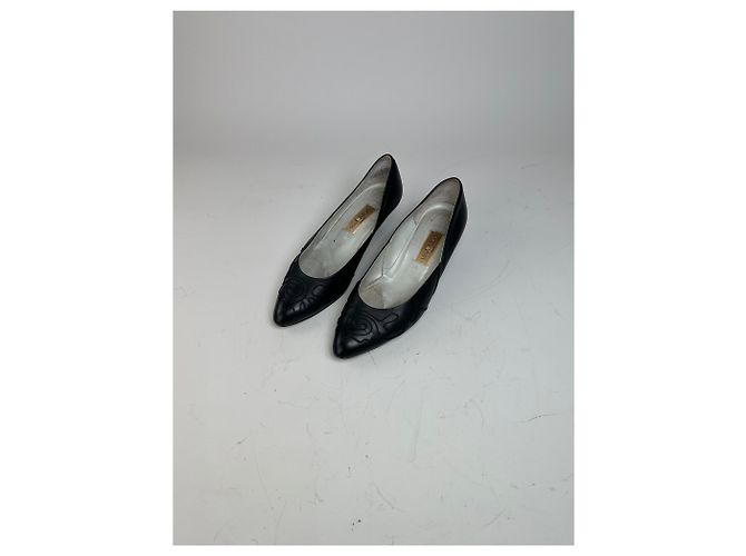 Chloé Tacones Vintage Chloe de cuero con detalles en tela negros y plateados EU36.5 - vista 5