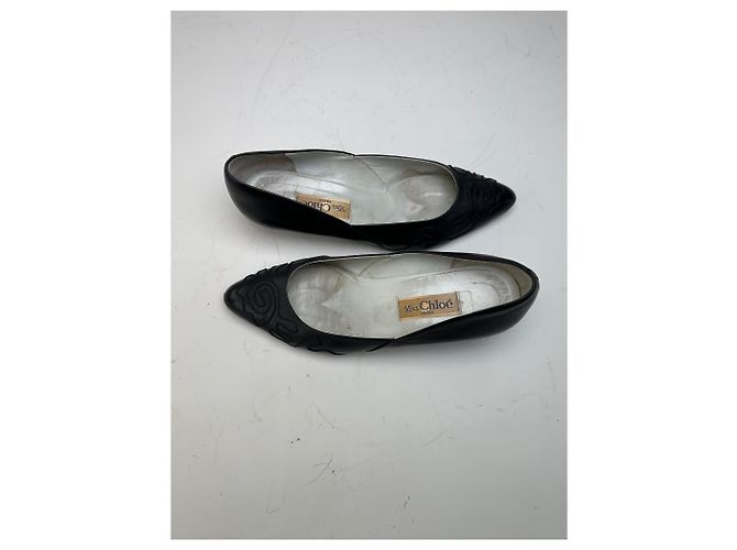 Chloé Tacones Vintage Chloe de cuero con detalles en tela negros y plateados EU36.5 - vista 8
