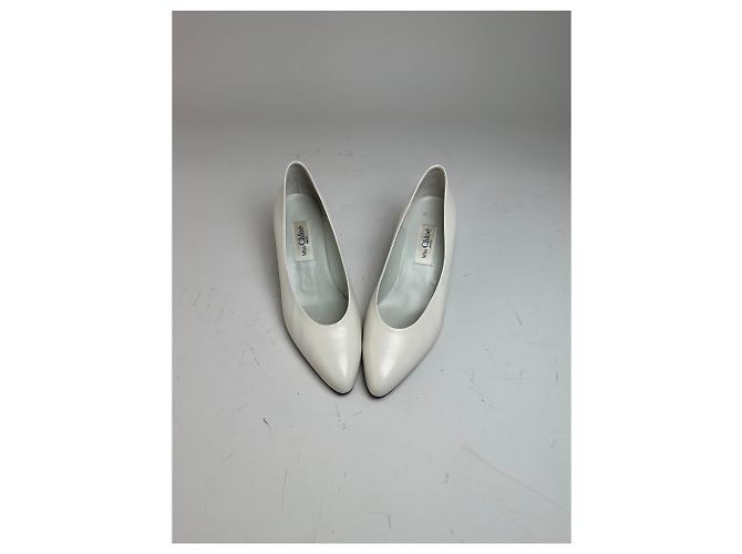 Chloé Décolleté in pelle vintage Chloe, tacco argento, bianco EU37 - vista 8