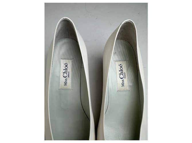 Chloé Décolleté in pelle vintage Chloe, tacco argento, bianco EU37 - vista 9