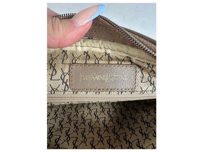 Yves Saint Laurent Beauty case in tela vintage Saint Laurent beige marrone - vista 5
