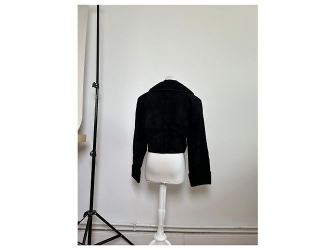 Chloé Vintage Chloe Wildlederjacke mit Kunstpelzkragen Schwarz L - Ansicht 10