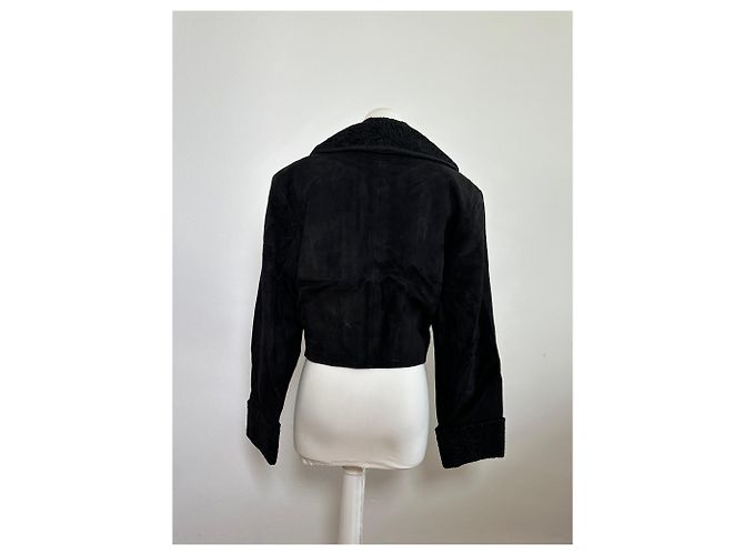Chloé Vintage Chloe Wildlederjacke mit Kunstpelzkragen Schwarz L - Ansicht 3