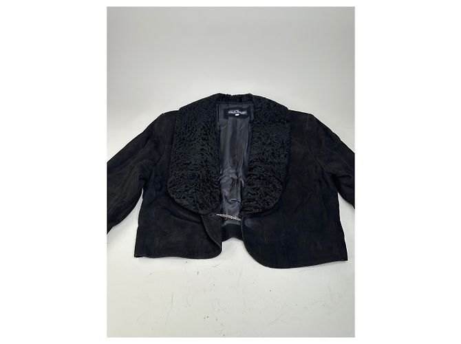 Chloé Vintage Chloe Wildlederjacke mit Kunstpelzkragen Schwarz L - Ansicht 4