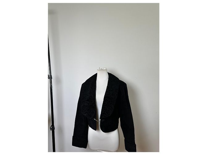 Chloé Vintage Chloe Wildlederjacke mit Kunstpelzkragen Schwarz L - Ansicht 9
