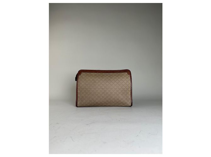 Edge Céline Clutch Vintage Celine Macadam Canvas Beige Marrone - vista 10