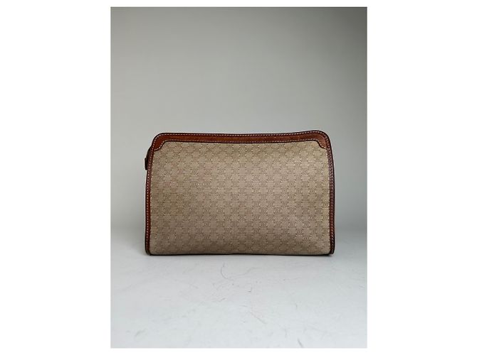 Edge Céline Clutch Vintage Celine Macadam Canvas Beige Marrone - vista 2