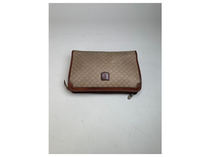 Edge Céline Clutch Vintage Celine Macadam Canvas Beige Marrone - vista 7