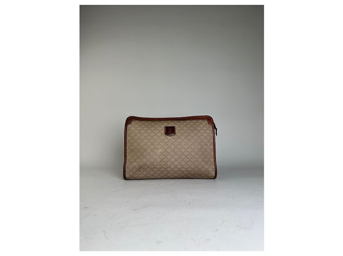 Edge Céline Clutch Vintage Celine Macadam Canvas Beige Marrone - vista 9