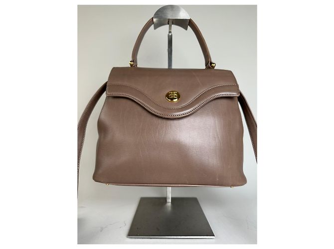 Vintage Givenchy strukturierte Lederhandtasche Braun Goldverschluss - Ansicht 14