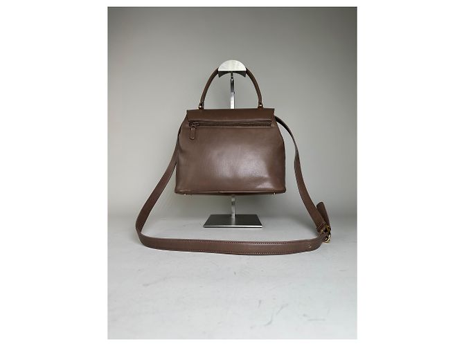 Vintage Givenchy strukturierte Lederhandtasche Braun Goldverschluss - Ansicht 2