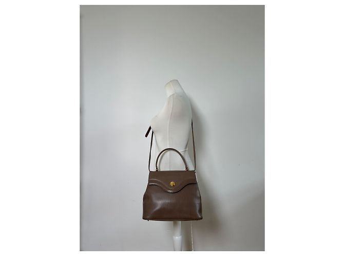 Vintage Givenchy strukturierte Lederhandtasche Braun Goldverschluss - Ansicht 3