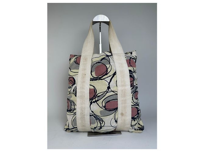 Vintage Marni Canvas Tote mit abstraktem Blumenmuster Creme Rosa Schwarz - Ansicht 2