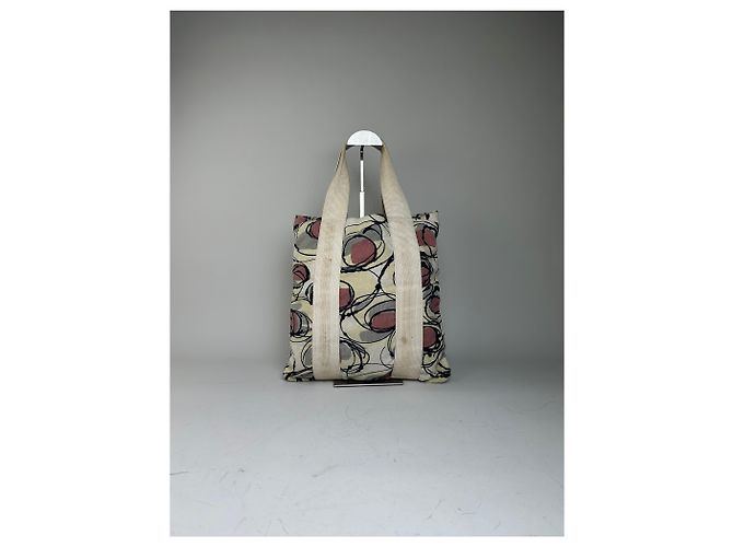 Vintage Marni Canvas Tote mit abstraktem Blumenmuster Creme Rosa Schwarz - Ansicht 3