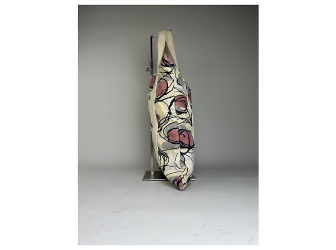 Vintage Marni Canvas Tote mit abstraktem Blumenmuster Creme Rosa Schwarz - Ansicht 4