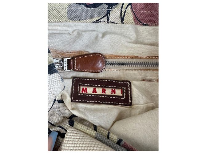 Vintage Marni Canvas Tote mit abstraktem Blumenmuster Creme Rosa Schwarz - Ansicht 5