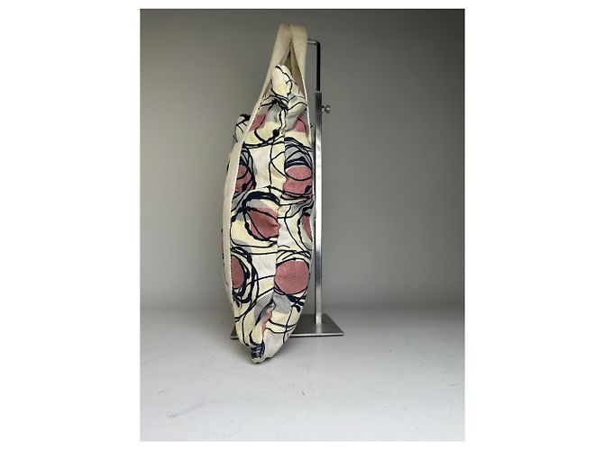 Vintage Marni Canvas Tote mit abstraktem Blumenmuster Creme Rosa Schwarz - Ansicht 6