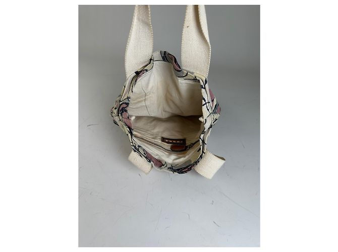 Vintage Marni Canvas Tote mit abstraktem Blumenmuster Creme Rosa Schwarz - Ansicht 9