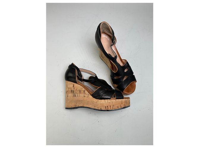 Chloé Sandali con zeppa in sughero e pelle vintage Chloe Nero EU38 - vista 10