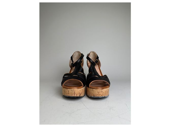 Chloé Sandali con zeppa in sughero e pelle vintage Chloe Nero EU38 - vista 4